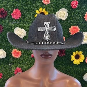 Rue21 Black Cowboy Hat with Rhinestone Cross